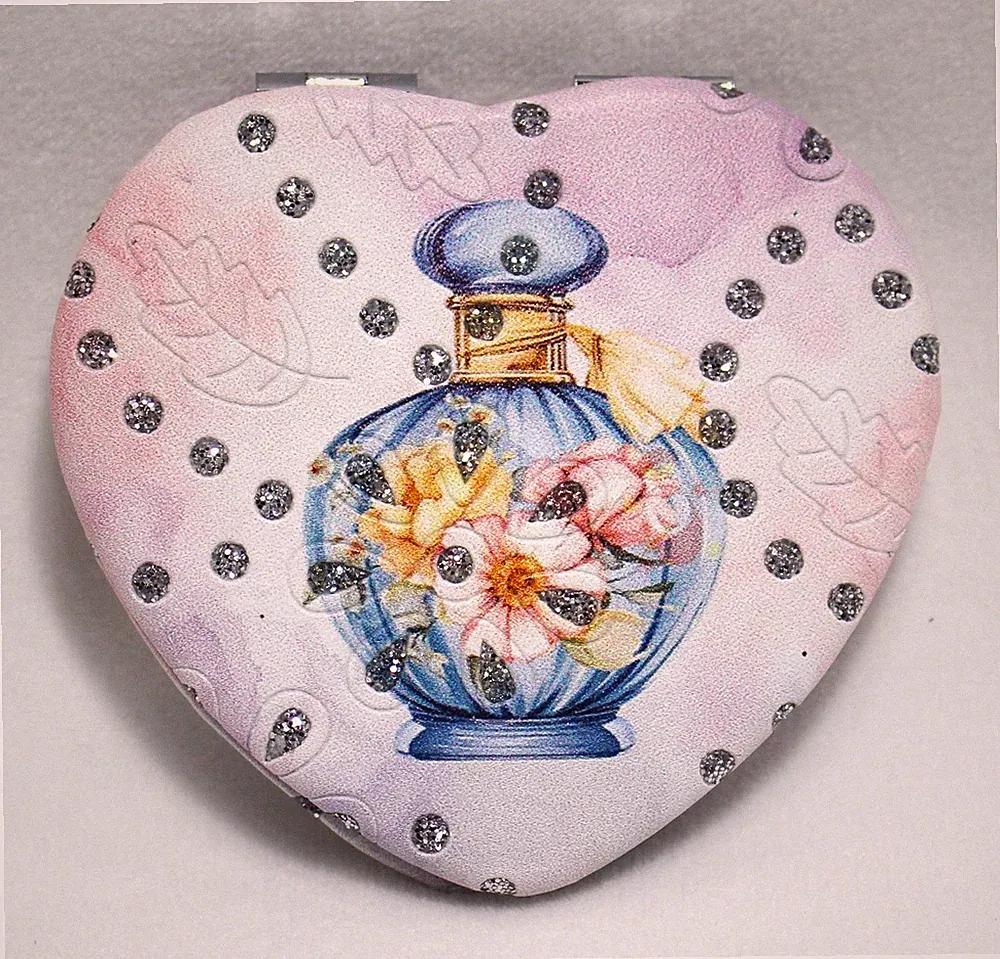 Compact Mirror With Rhinestones Perfume Automizer Bottle Design On Both Sides