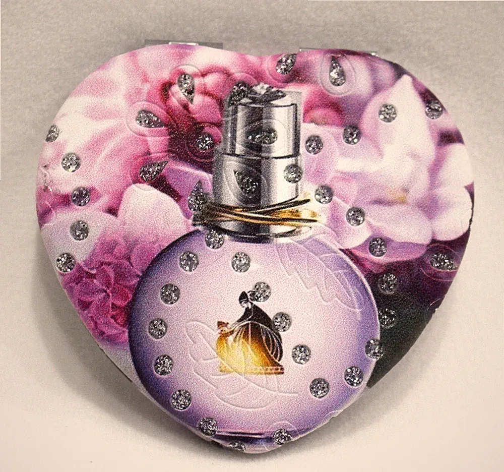 Compact Mirror With Rhinestones Perfume Spray Bottle Design On Both Sides