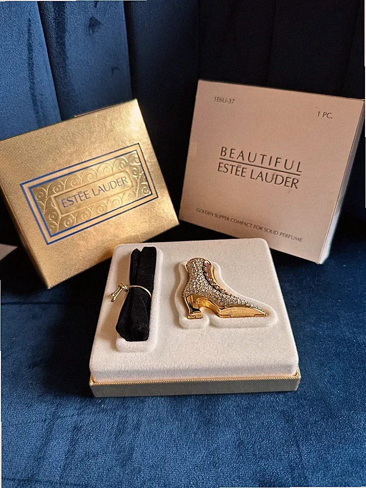 Estee Lauder Beautiful Golden Slipper Compact Solid Perfume NEW in Box