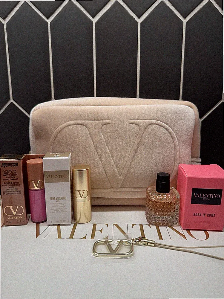 VALENTINO Beauty and Fragrance 5 PC Gift Set - Valentino Makeup Pouch + Minis