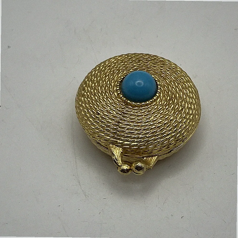 Vintage Estee Lauder Perfume Compact Gold tone Rope Design Turquoise