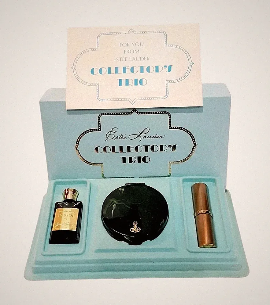 Vintage Estee Lauder Youth Dew Collector's Trio Bath Oil Lipstick Compact Powder
