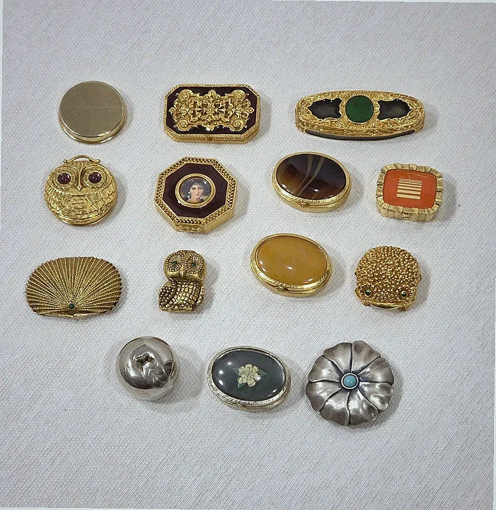 Vintage Solid Perfume Compact Lot 14pc Estee Lauder Revlon Jovan Tuvache Mixed
