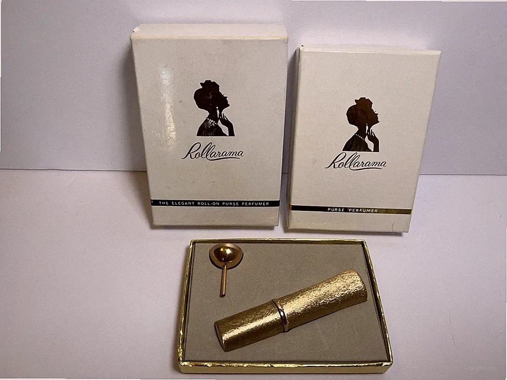 VNTG Rollarama Perfumer Essential Oil Roller Gold Tone Purse Roller Kit ORIG BOX